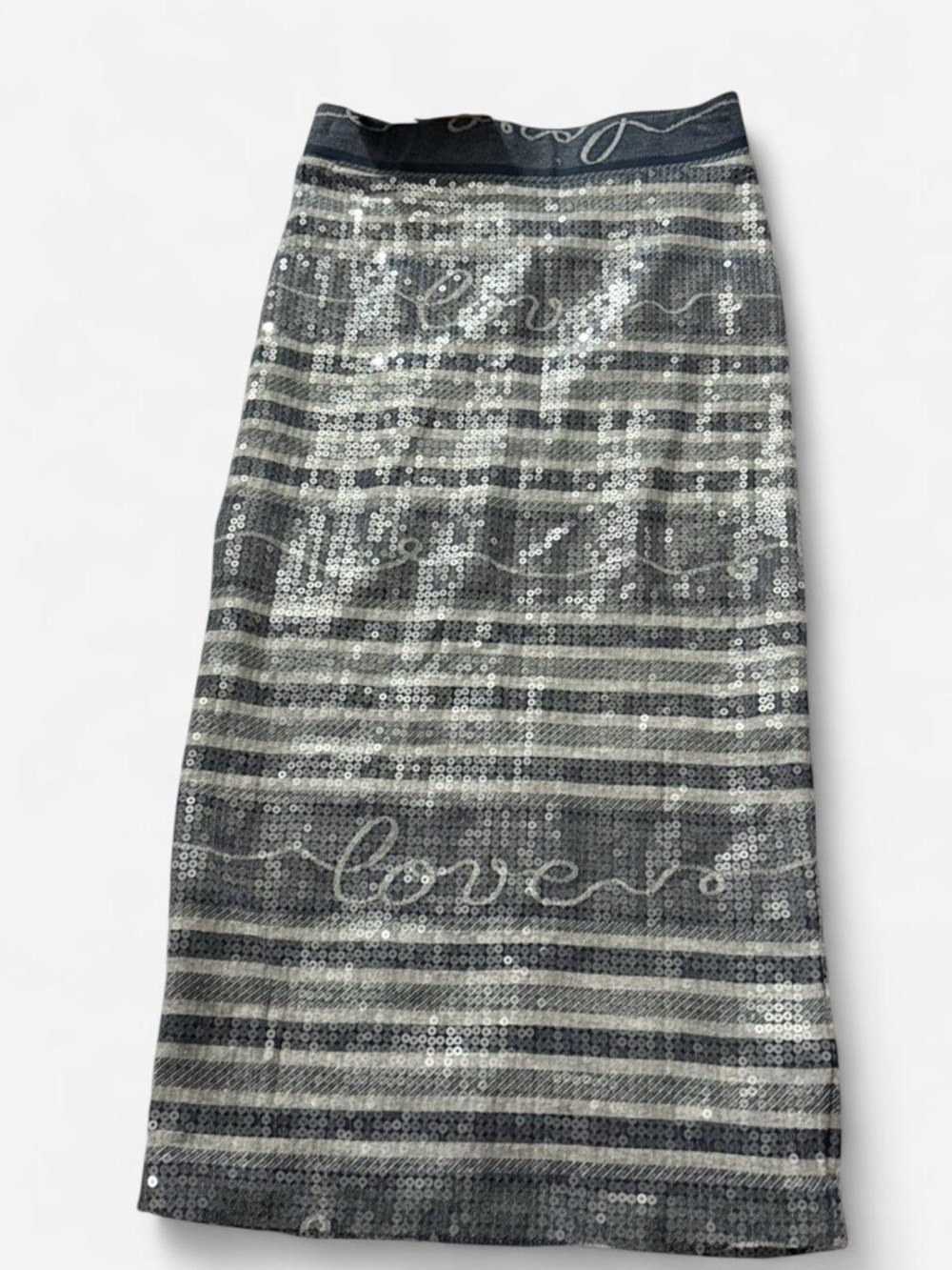 NWT Sequined Striped Pencil Skirt in S blue and Gray